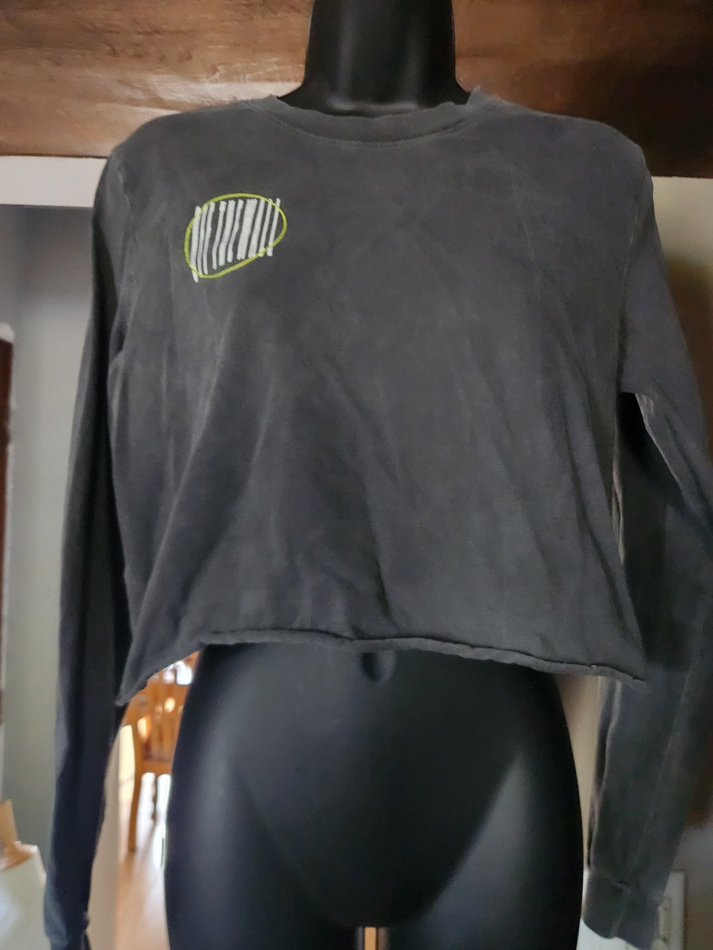 Vans Black Long Sleeve Cropped Tee with Lime Accent